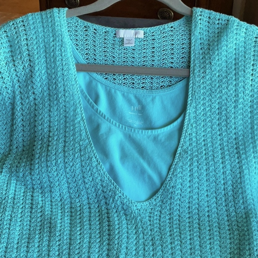 J. Jill Aqua Blue Crochet Sweater